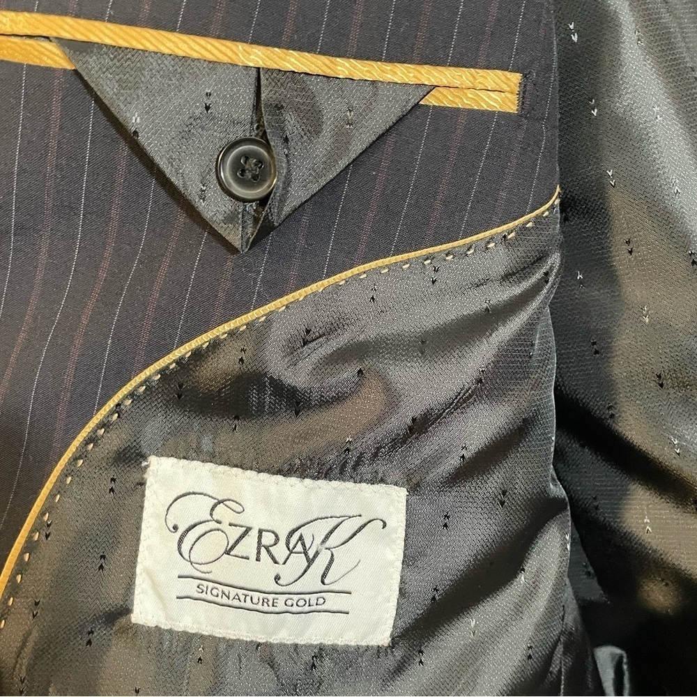 Ezra K Signature Gold Super 120’s Wool Suit Blue Jacket 46L Pants 40L Italy EUC - Picture 2 of 16